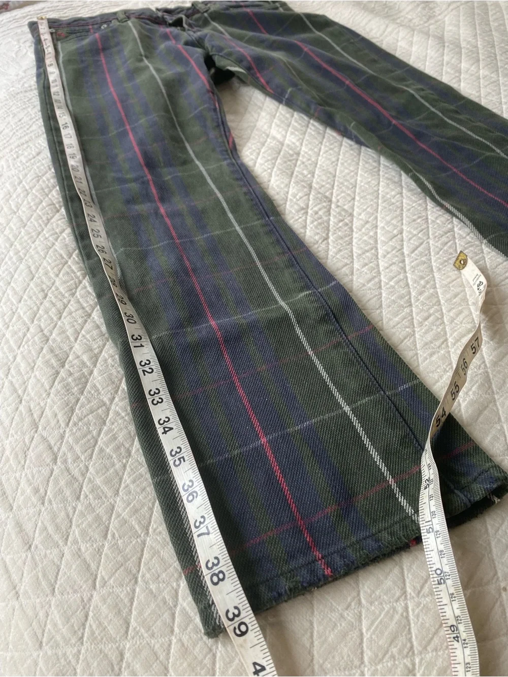VTG Polo Ralph Lauren Varick Slim Straight Green Plaid Tartan Pants Preppy 32x30